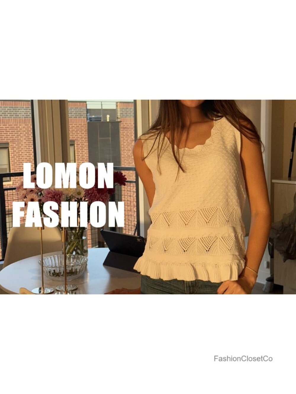 Crochet Knit Sweater Vest Sleeveless Ruffle Hem Boho Crop Top - Picture 6 of 6